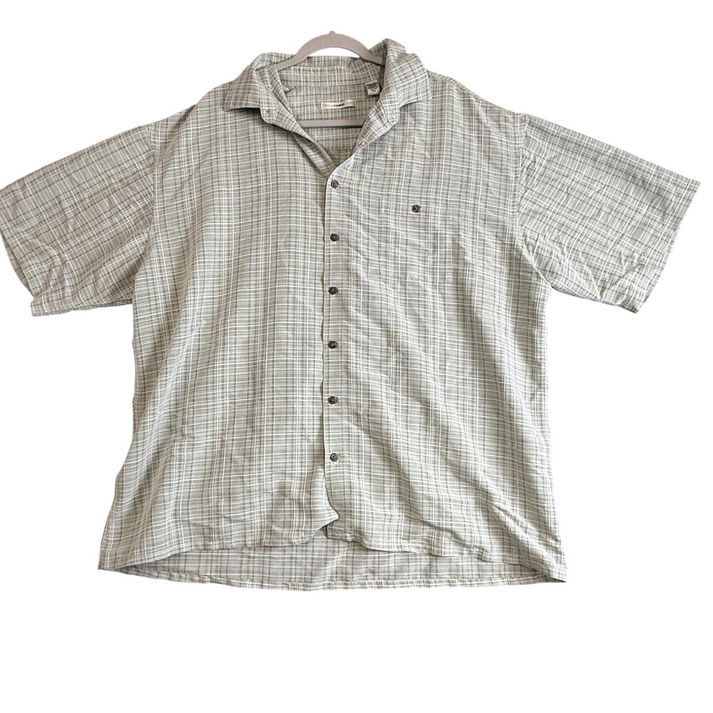 Campia‎ Moda Shirt Mens 2XL Green Check Short Sleeve Button Up Rayon Blend